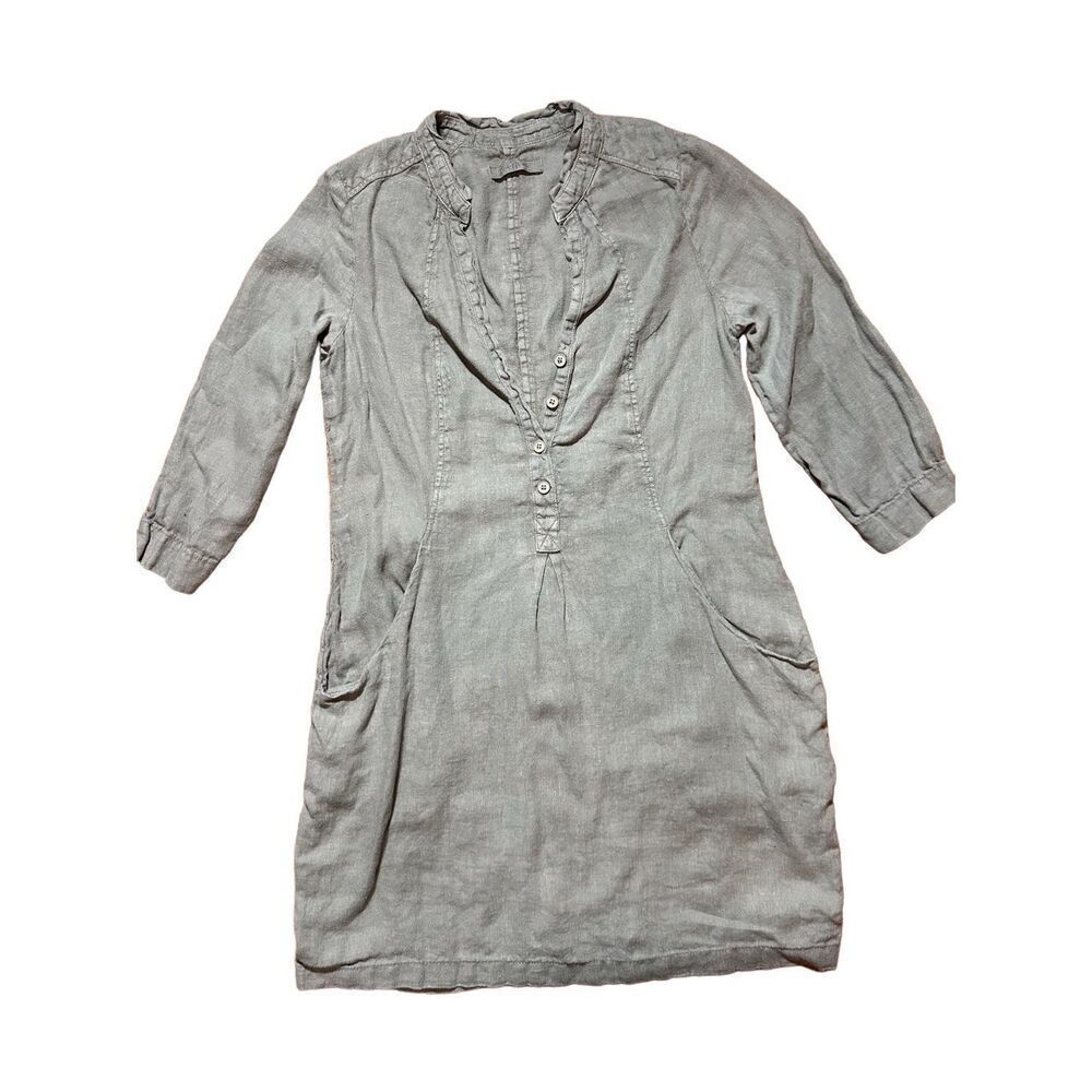 Backstage by OSKA Olive Green 100% linen‎ dress pockets cottage prairie sz S